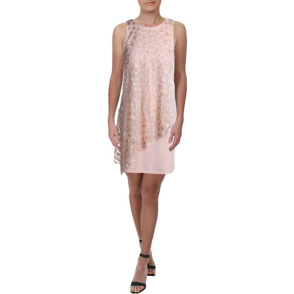 NWT Tahari ASL Women's Peach Floral Lace Overlay Dress. Size 16 - Picture 3 of 11